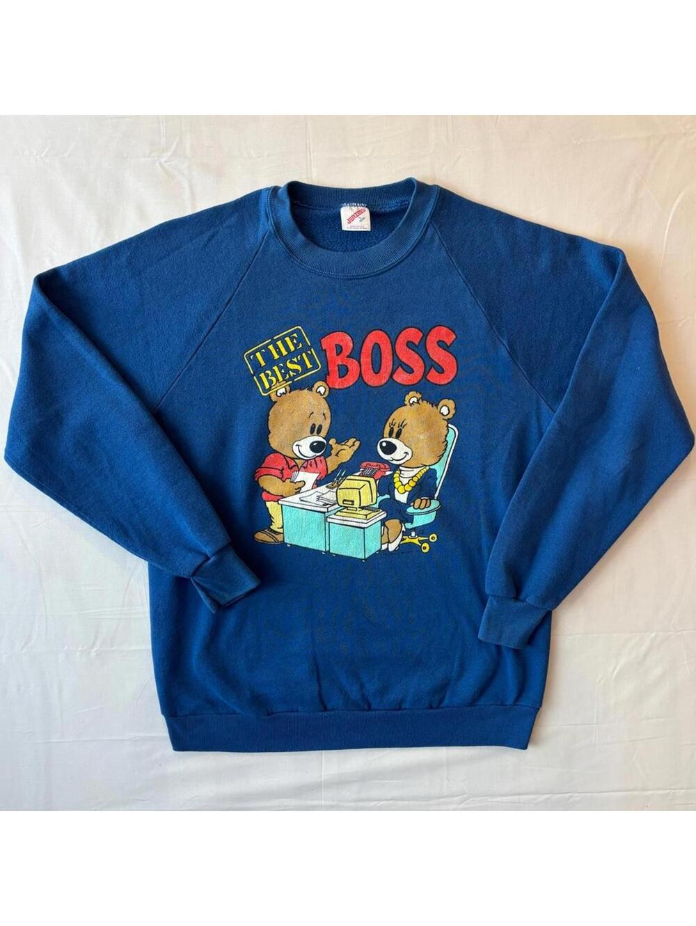 Vintage 80s Jerzees Made in USA The Best Boss Novelty Raglan Sweatshirt Large